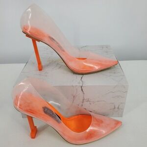 Jessica Rich So Fancy Clear‎ Vinyl Pointed Toe Heels Orange Womens Size 40=10